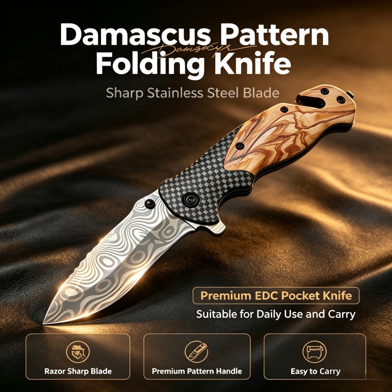 Edc Carry Pocket Knife - Damaszener-Muster Klappmesser Scharfe Edelstahlklinge Premium EDC